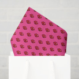 Red Lips Valentines Kisses Pixel Art Pattern Seidenpapier