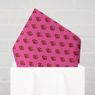 Red Lips Valentines Kisses Pixel Art Pattern Seidenpapier