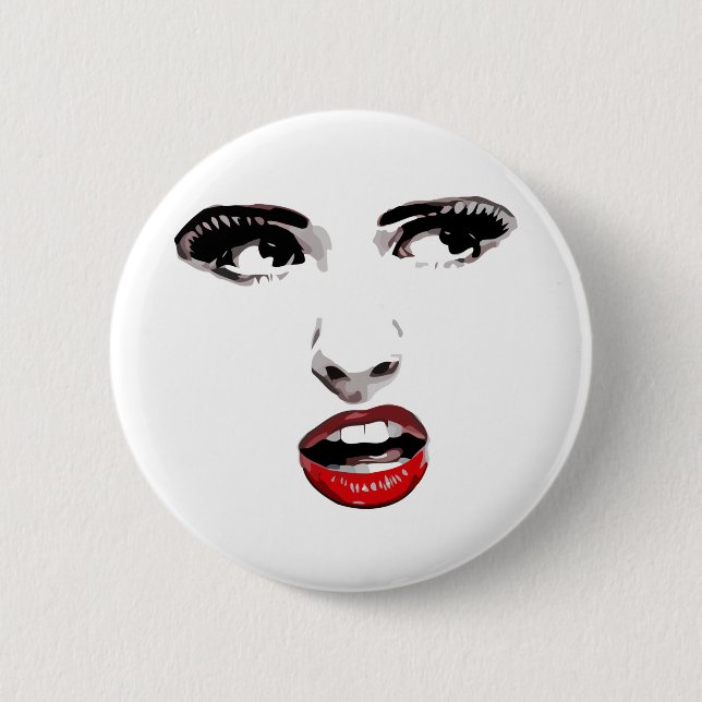 Red Lipstick Dark Mit Augen Frauenschminke Schönhe Button (Vorderseite)