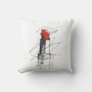 Red Lipstick Illustration - Minimalistisches Makeu Kissen