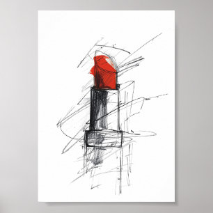 Red Lipstick Illustration - Minimalistisches Makeu Poster