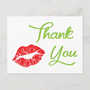 Red Lipstick Kiss Danke Postcard Postkarte