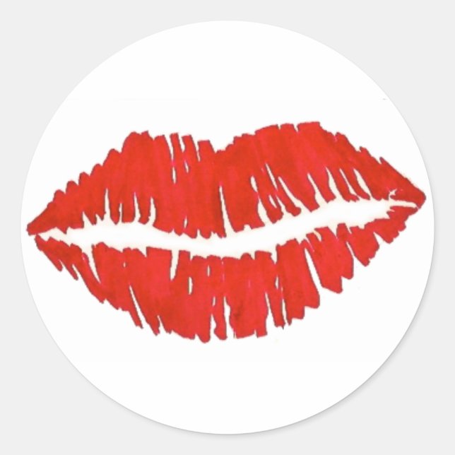 Red Lipstick Kiss Print Valentine's Day Liebe Runder Aufkleber (Vorderseite)