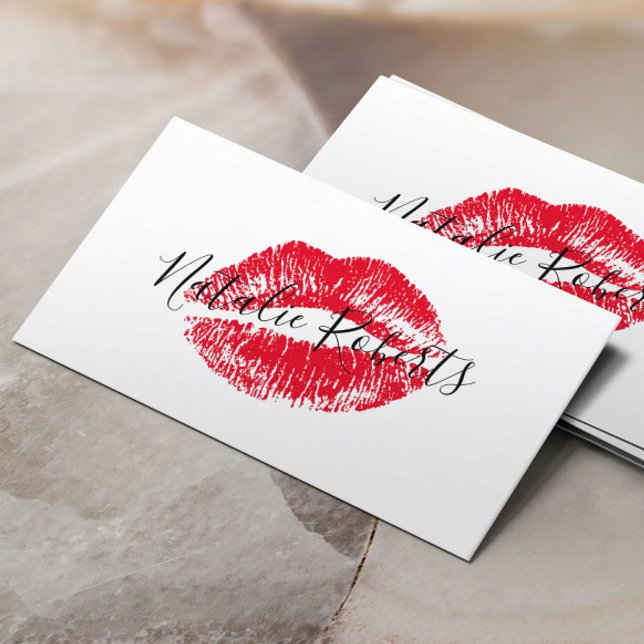 Red Lipstick Kiss Signature Beauty Salon Visitenkarte (Von Creator hochgeladen)