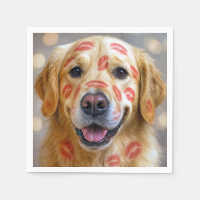 Red Lipstick Kisses On a Golden Retriever Serviette (Vorderseite)