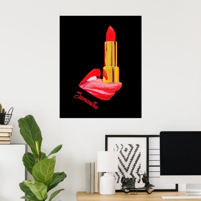 Red Lipstick on The Tongue with Personalization Poster (Heimbüro)