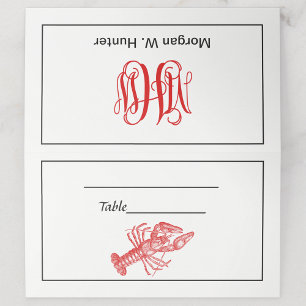 Red Lobster #1 Zeichnend Vine Script Monogram Platzkarte