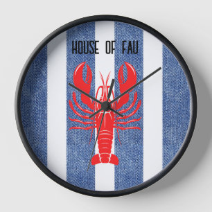 Red Lobster auf Blau-Weiß-Denim-Streifen-Uhr Uhr
