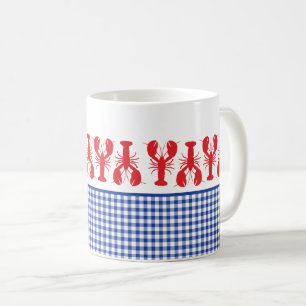 Red Lobster Blue White Gingham Coastal Fun Kaffeetasse