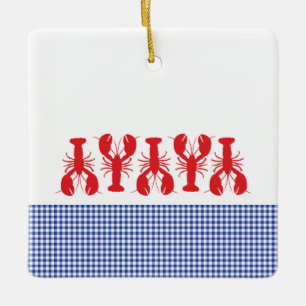 Red Lobster Blue White Gingham Family Wiedersehen Keramikornament