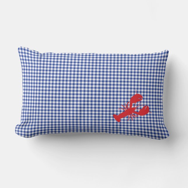 Red Lobster Blue White Preppy Gingham Wohngestaltu Lendenkissen (Vorderseite)