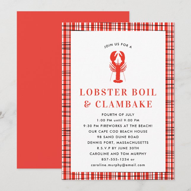 Red Lobster Boil Clambake Summer Party Cookie Einladung (Vorne/Hinten)