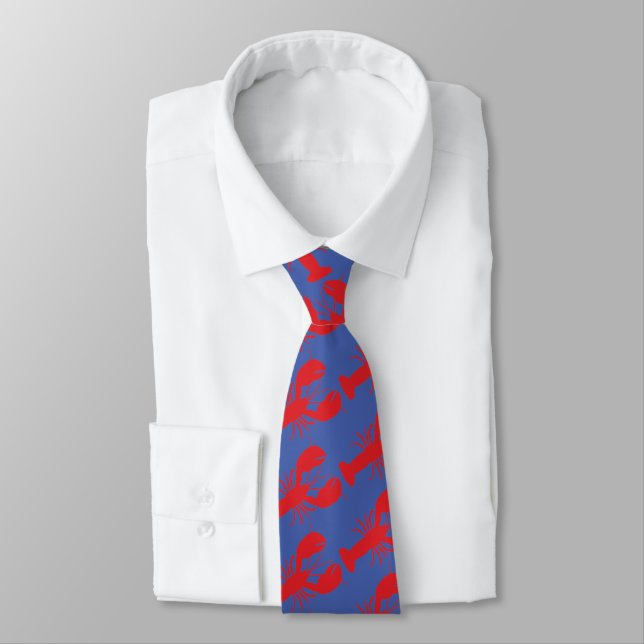 Red Lobsters Blue Preppy Designer Men Krawatte (Gebunden)