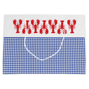 Red Lobsters Blue White Gingham Coastal Beach Große Geschenktüte