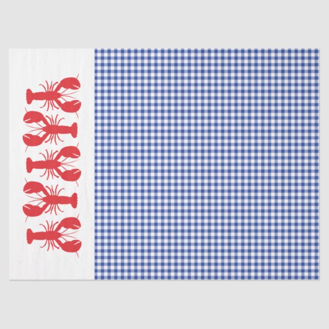 Red Lobsters Blue White Gingham Coastal Party Seidenpapier (Vorderseite)