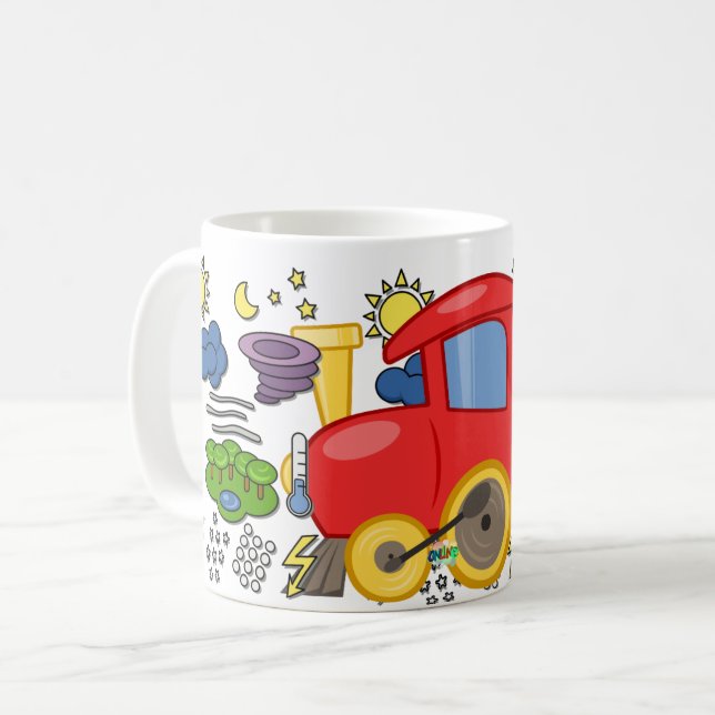 Red Locomotive Weather Symbole Kinderdesign Kaffeetasse (Vorderseite Links)