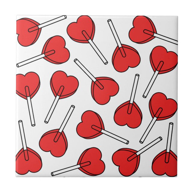 Red Lollipops, Heart Lollipops, Lollipop Pattern Fliese (Vorderseite)