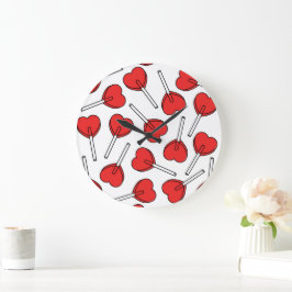 Red Lollipops, Heart Lollipops, Lollipop Pattern Große Wanduhr