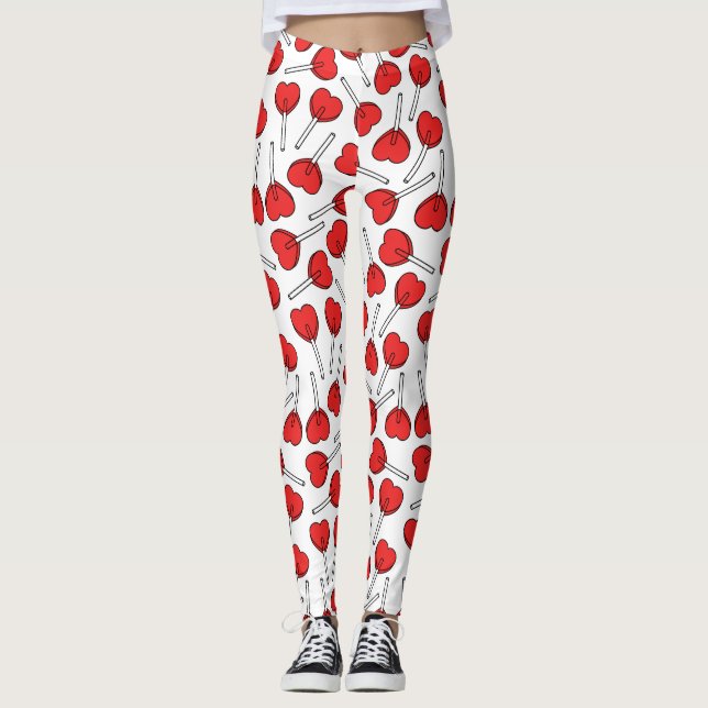 Red Lollipops, Heart Lollipops, Lollipop Pattern Leggings (Vorderseite)