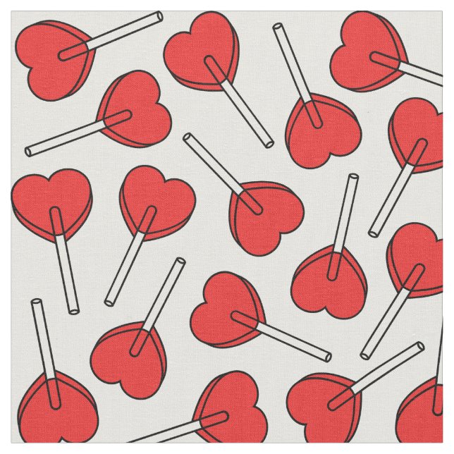 Red Lollipops, Heart Lollipops, Lollipop Pattern Stoff (Nahaufnahme)