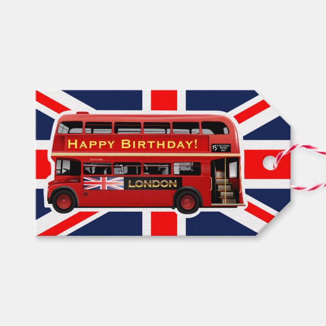 Red London Bus Themed Geschenkanhänger (Vorderseite (Horizontal))