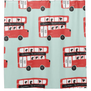 Red London Bus Vintages Muster Duschvorhang