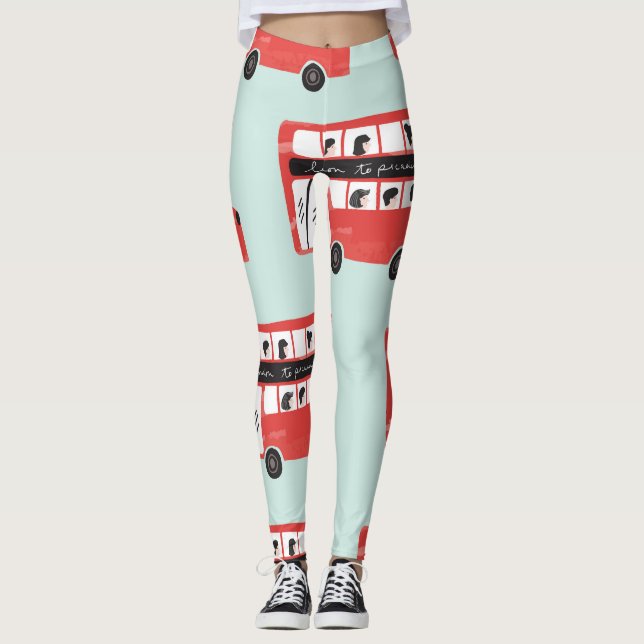 Red London Bus Vintages Muster Leggings (Vorderseite)