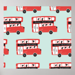 Red London Bus Vintages Muster Poster
