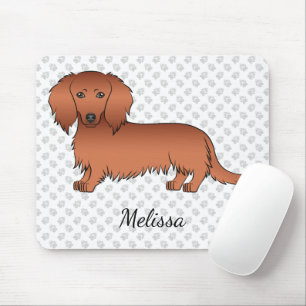 Red Long Hair Dackel Niedlich Cartoon Dog & Name Mousepad