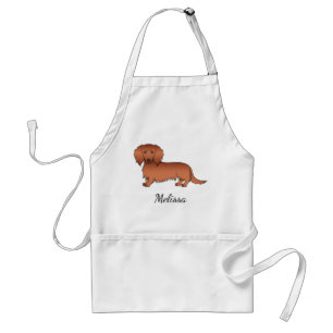 Red Long Hair Dackel Niedlich Cartoon Dog & Name Schürze