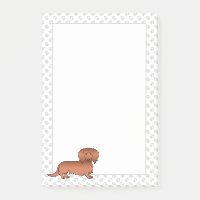Red Long Hair Dackel Niedlich Cartoon Dog & Paws Post-it Klebezettel (Vorderseite)