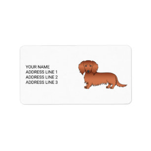 Red Long Hair Dackel Niedlich Cartoon Dog & Text Adressaufkleber