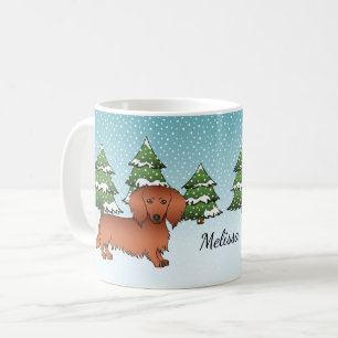 Red Long Hair Dackel Niedlich Dog - Winterwald Kaffeetasse