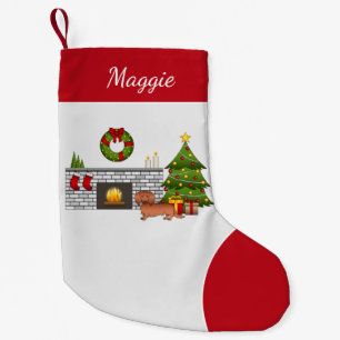 Red Long Hair Dackel Niedlich Hund - Weihnachtsrau Kleiner Weihnachtsstrumpf