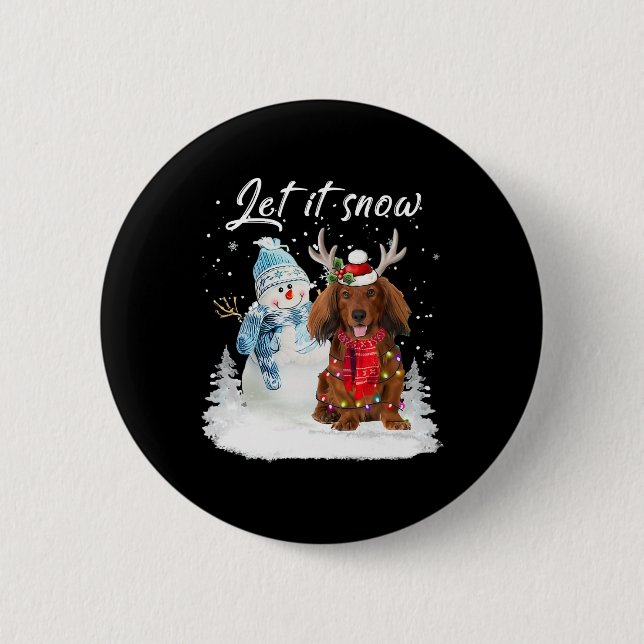 Red Long Hair Dackel Santa Dog Weihnachtsschnee Button (Vorderseite)