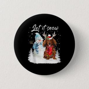 Red Long Hair Dackel Santa Dog Weihnachtsschnee Button