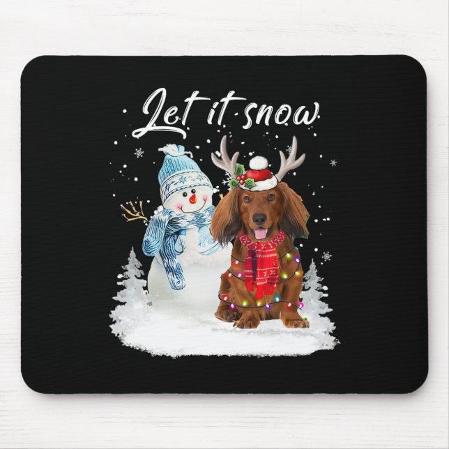 Red Long Hair Dackel Santa Dog Weihnachtsschnee Mousepad (Vorne)
