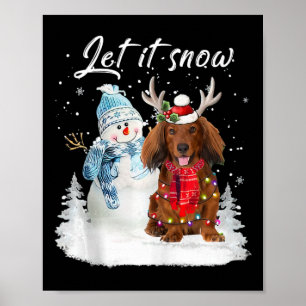 Red Long Hair Dackel Santa Dog Weihnachtsschnee Poster