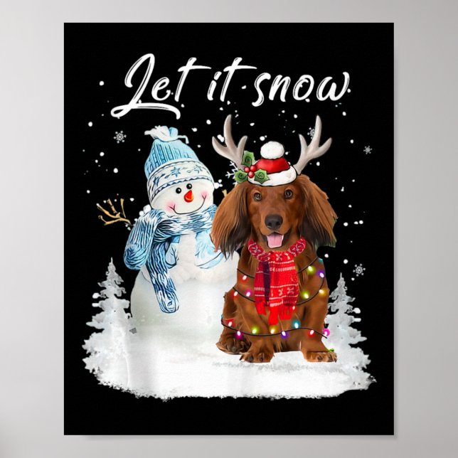 Red Long Hair Dackel Santa Dog Weihnachtsschnee Poster (Vorne)