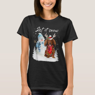 Red Long Hair Dackel Santa Dog Weihnachtsschnee T-Shirt
