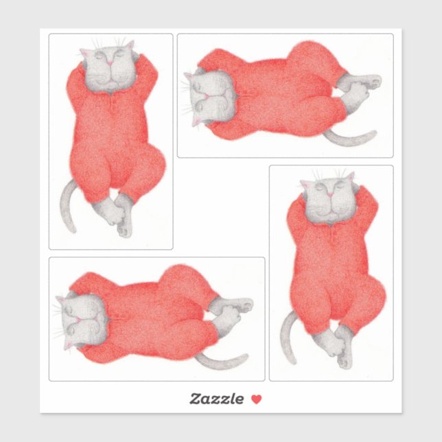 RED LONG JOHNS CAT 8"X8" Vinyl Sticker (Blatt)