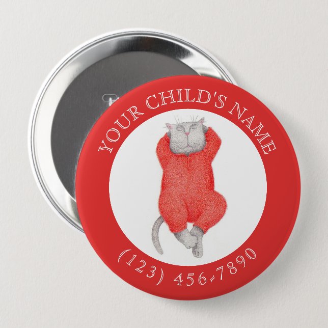RED LONG JOHNS CAT Child ID Button - Rot (Vorne & Hinten)
