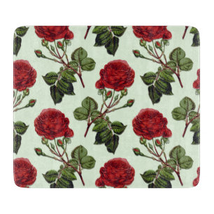 Red Long Stem Rose Muster Minze Green Hintergrund Schneidebrett