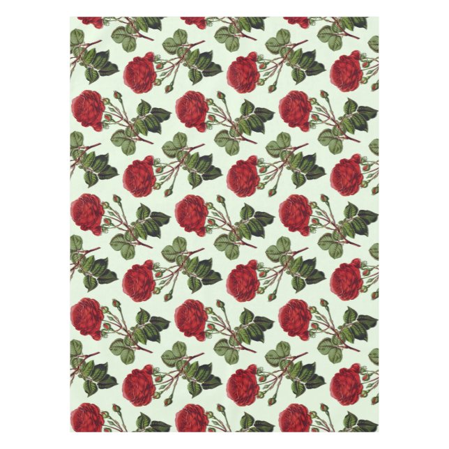 Red Long Stem Rose Muster Minze Green Hintergrund Tischdecke (Vorderseite)
