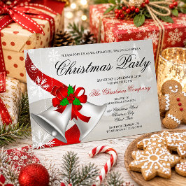 Red Loop Silver Bells Weihnachtsfest Party Einladung
