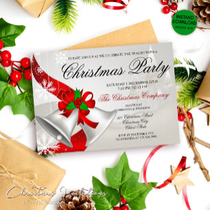 Red Loop Silver Bells Weihnachtsfest Party Einladung