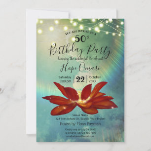 Red Lotus Blume Blue 50. Geburtstagsparty Einladung