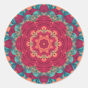 Red Lotus Mandala Runder Aufkleber