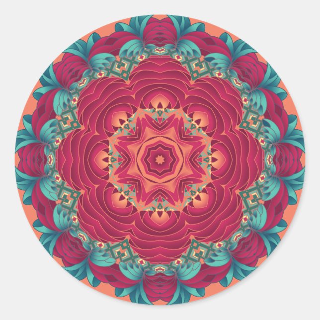 Red Lotus Mandala Runder Aufkleber (Vorderseite)