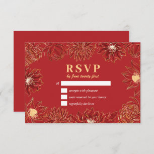 Red Lotus Wasserlilie Blume Orientale Hochzeit RSVP Karte